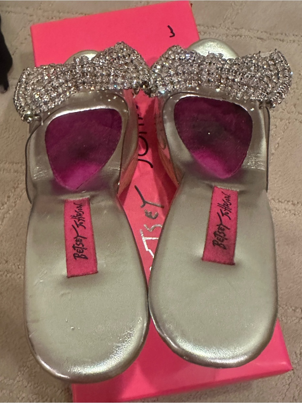 Betsey Johnson Silver Crystal Bow Slide Mules - Picture 4 of 10